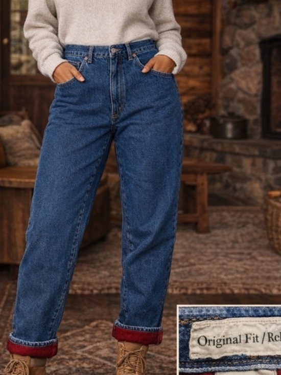 L.L. Bean Denim - L. L. Bean High-Rise Original Fit Relaxed Leg Fleece-Lined Jeans. Size 16.